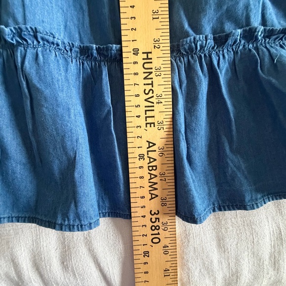 Speed Limit MPH Dress Womens S Blue Chambray Smocked Tiered Ruffle Boho Cottage - Picture 9 of 15